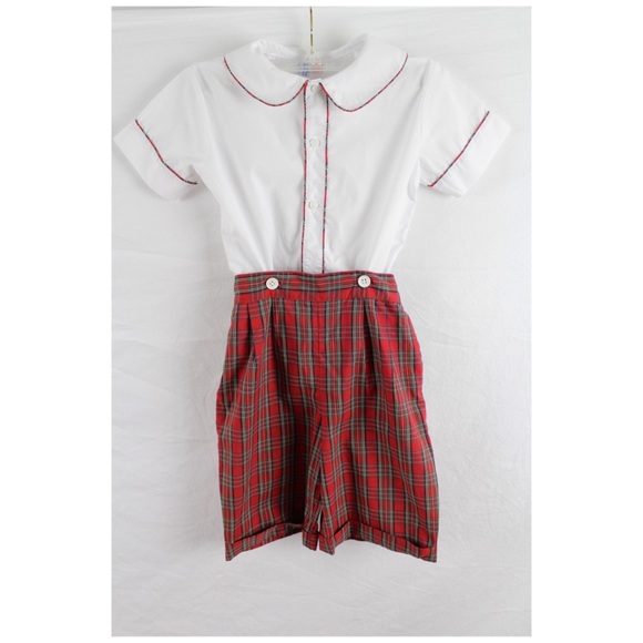 Vintage Other - Vintage Boys Shortall Shirt Shorts Set Plaid Sz 5